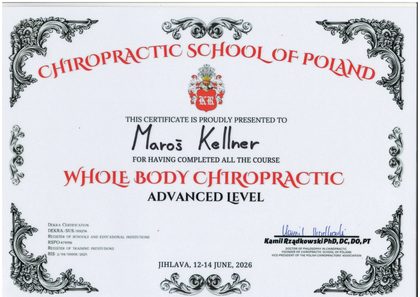 Certifikát 2026: Whole Body Chiropractic, Advanced Level, Chiropractic School of Poland, Jihlava, lektor: Kamil Rządkowski